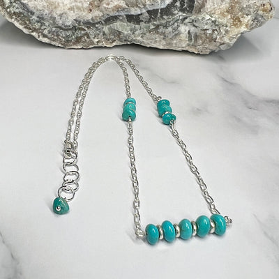 Turquoise and Sterling Silver Chain Necklace - Artisan Made