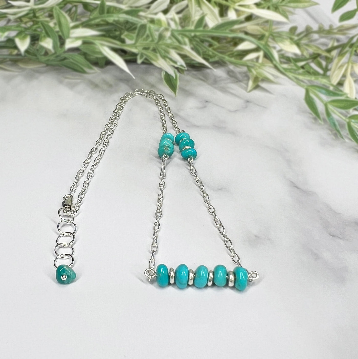 Turquoise and Sterling Silver Chain Necklace - Artisan Made