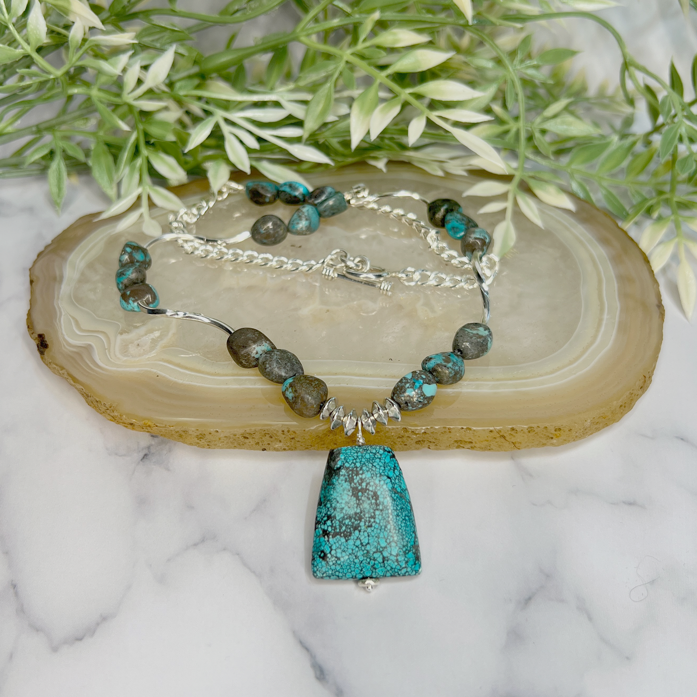 Turquoise and Sterling Silver Necklace - Artisan Made