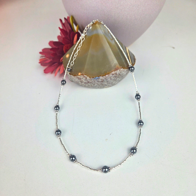 Twisted Liquid Silver with Hematite Necklace - Artisan Made