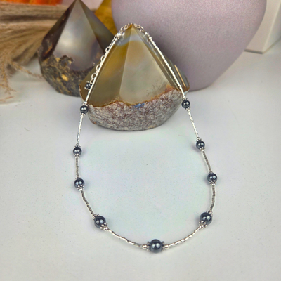 Twisted Liquid Silver with Hematite Necklace - Artisan Made