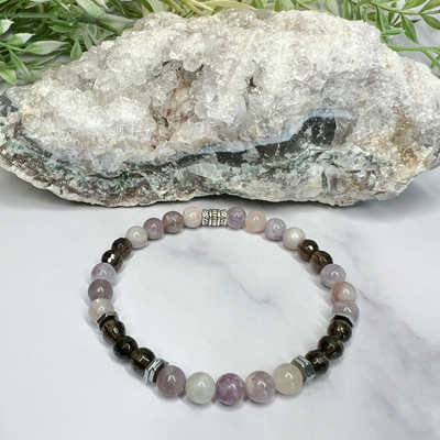 Unicorn and Smoky Quartz Stretch Bracelet- Artisan Made