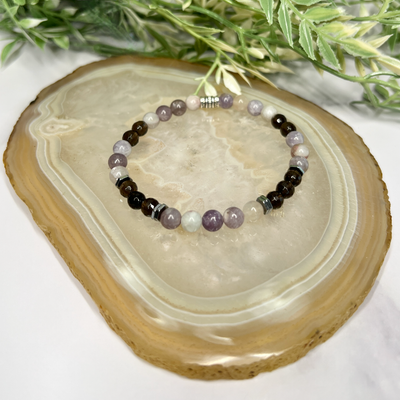 Unicorn and Smoky Quartz Stretch Bracelet- Artisan Made