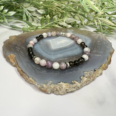 Unicorn and Smoky Quartz Stretch Bracelet- Artisan Made