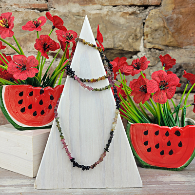 Watermelon Tourmaline Endless Chip Bead Necklace