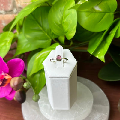 Watermelon Tourmaline Rough Slice Ring in Sized sterling silver Band .25"