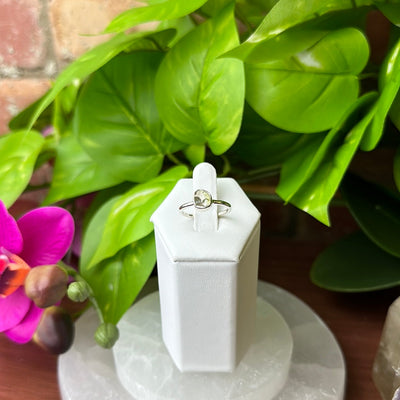 Watermelon Tourmaline Rough Slice Ring in Sized sterling silver Band .25"