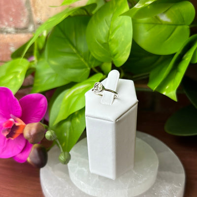 Watermelon Tourmaline Rough Slice Ring in Sized sterling silver Band .25"