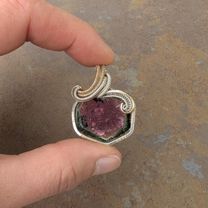 Watermelon Tourmaline Slice Pendant - Artisan Made