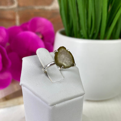 Watermelon Tourmaline Slice Ring with sterling silver Prong Setting and Sized Band