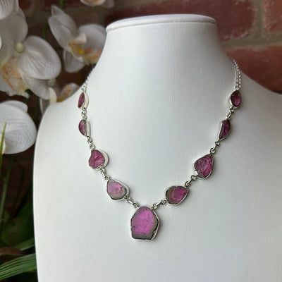 Watermelon Tourmaline Sterling Silver Necklace 18”