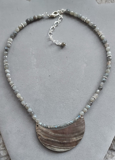 "Water's Edge" Labradorite & Black Pearl Shell Necklace - Artisan Made