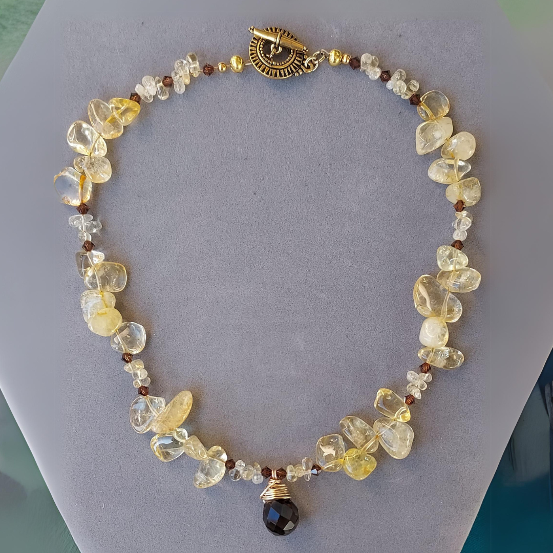 "Wear the Happy Stone" Citrine & Smoky Topaz Necklace - Artisan Made