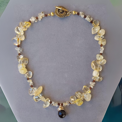 "Wear the Happy Stone" Citrine & Smoky Topaz Necklace - Artisan Made