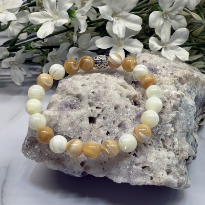 White & Brown Mother of Pearl Stretch Bracelet – Artisan Made