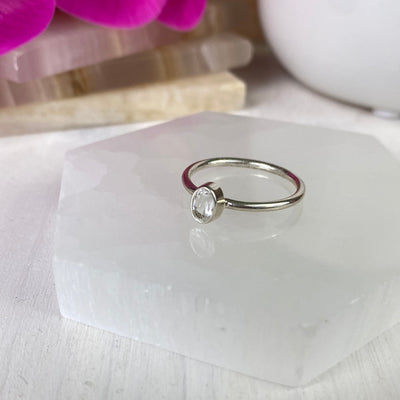 White Topaz Faceted sterling silver Bezel Ring