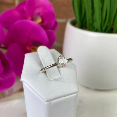 White Topaz Faceted sterling silver Bezel Ring