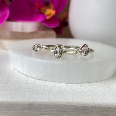 White Topaz Faceted sterling silver Bezel Ring