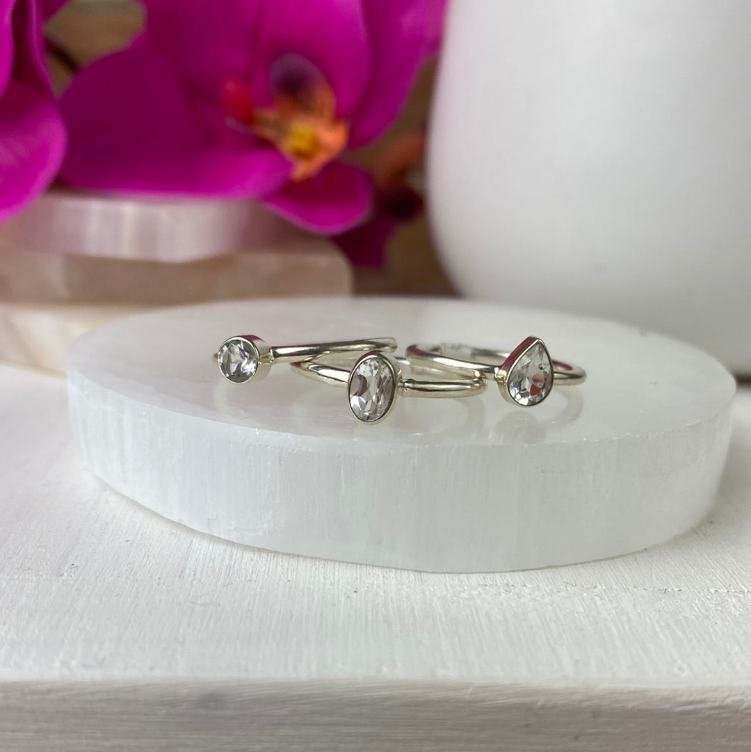 White Topaz Faceted sterling silver Bezel Ring