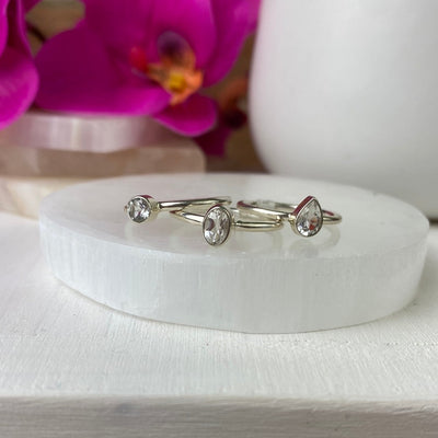 White Topaz Faceted sterling silver Bezel Ring