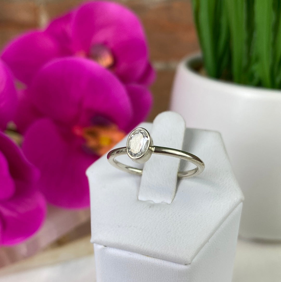White Topaz Faceted sterling silver Bezel Ring