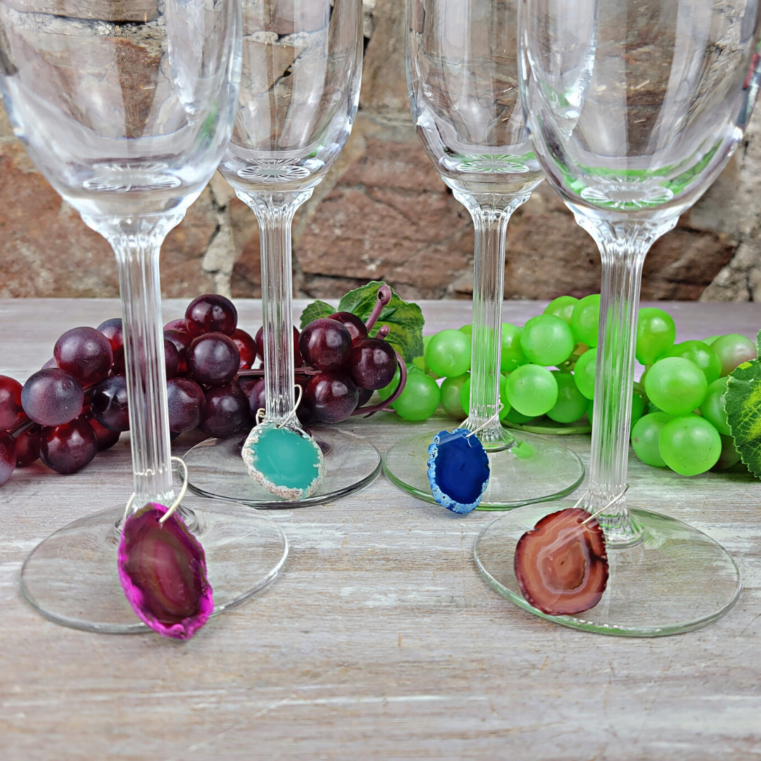 Wine Glass Charms Set of 4-Agate or Assorted Gemstones Multi Gemstone