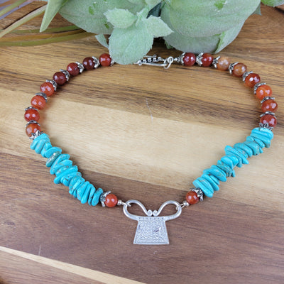 "Zen Garden" Turquoise & Carnelian Necklace - Artisan Made