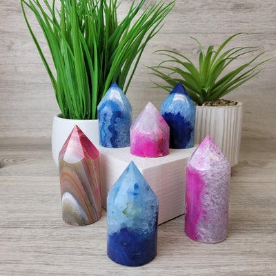 Agate (Blue, Teal and Pink) Polished Pillars 2-4"
