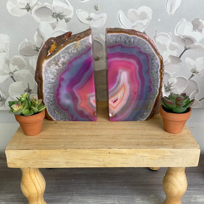 Agate Geode Bookends 6"+ (Pink, Blue, Purple, Natural)