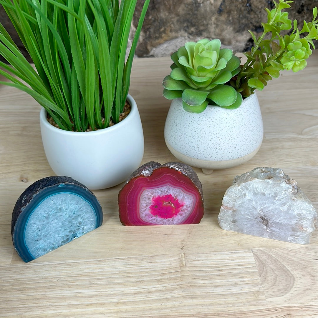 geode succulent Agate Geode with a Cut Base 3" 3-inch / Blue