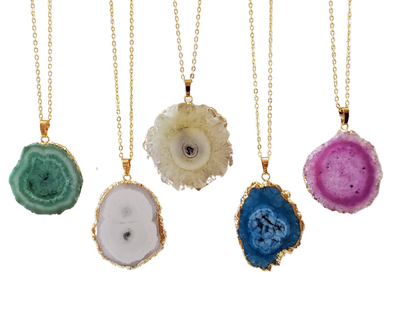 Agate Sliced Dyed Gold Plated Necklace