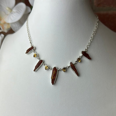 Amber & Citrine Statement 18" Necklace in Sterling Silver
