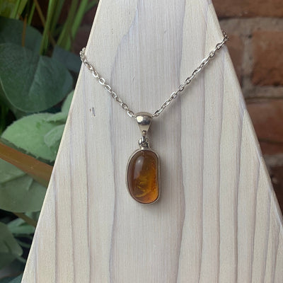 Amber Polished Sterling Silver Pendant