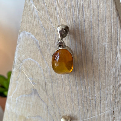 Amber Polished Sterling Silver Pendant