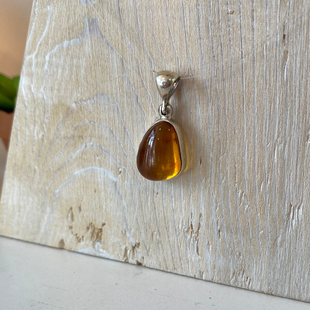 Amber Polished Sterling Silver Pendant