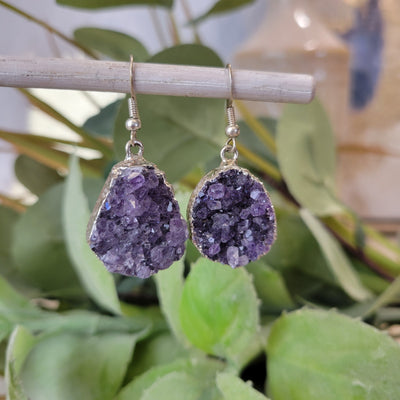 Amethyst Cluster Earrings - Gold or Silver Plated