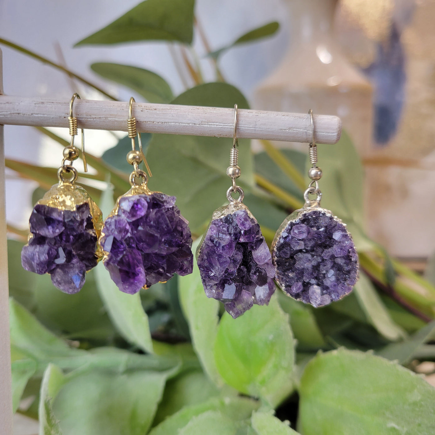 Amethyst Cluster Earrings - Gold or Silver Plated