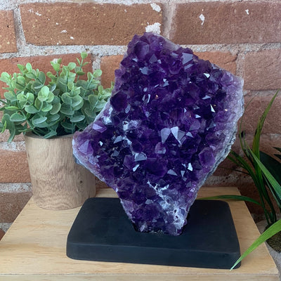 Amethyst Cluster on Custom Wooden Stand -Brazil