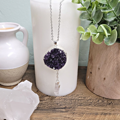 Amethyst Druzy w/ Crystal Quartz Pendant