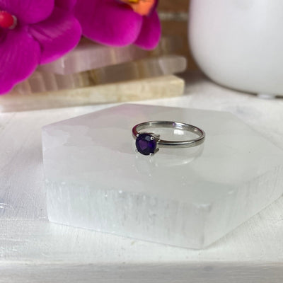 Amethyst Faceted Sterling Silver Prong Ring 0.25" (Assorted Shapes)