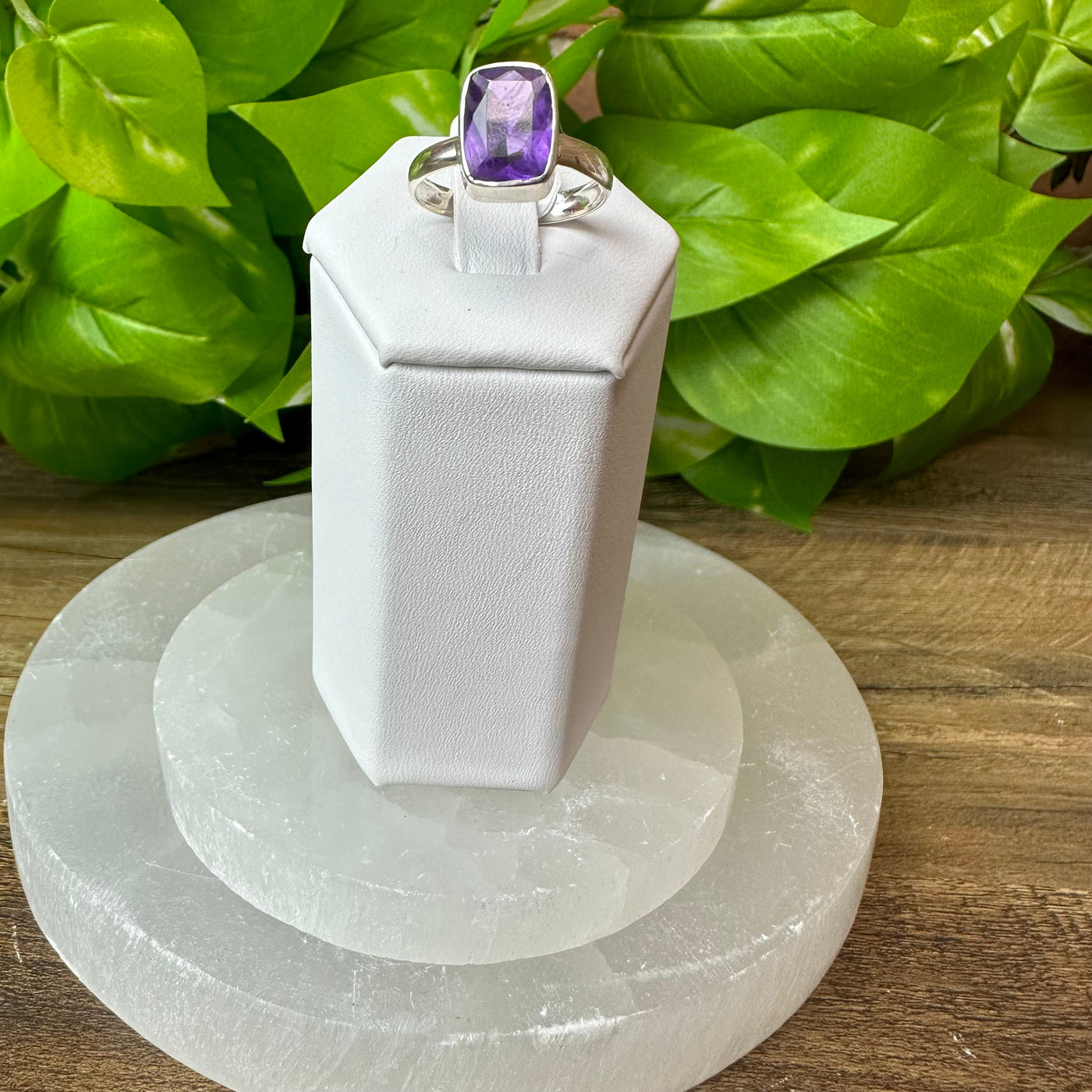 Amethyst Large Bezeled Ring .5" in Sized Sterling Silver Band (Assorted Shapes)