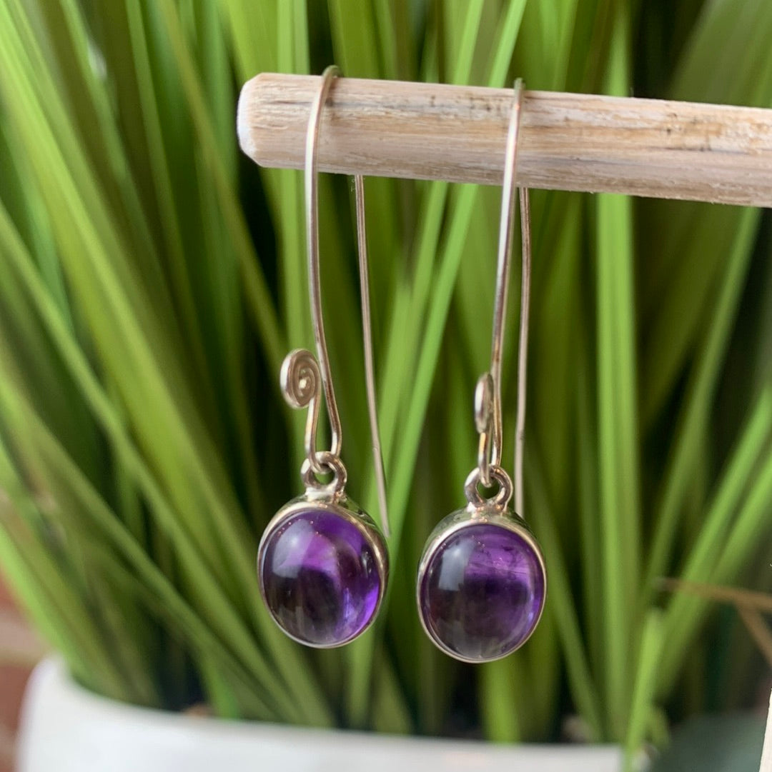 Amethyst Polished Oval Earrings with decorative Sterling Silver Earwire