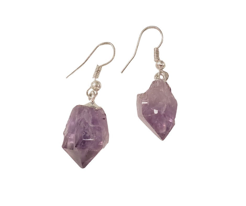 Amethyst Raw Point Earrings with Silver-Plated Earwire