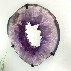 Amethyst Slice Mirror with Custom Iron Frame - 4.9kg 10"w x 11.5"h