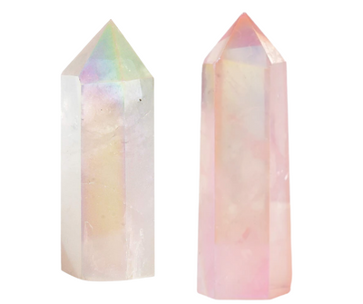 Angel and Rose Aura Crystal Quartz Pillars 2"-4"