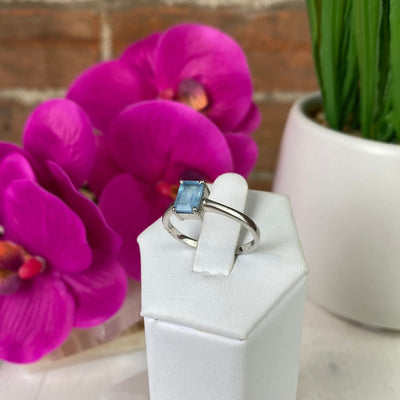 Aquamarine Rectangle/Oval Bezel Prong Ring with Sterling Silver Prong Setting and Sized Band