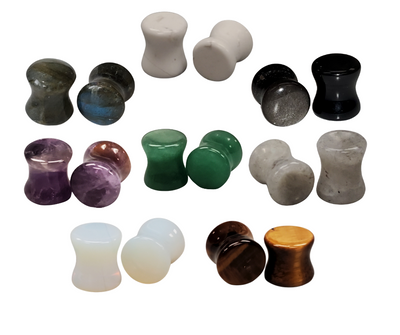 Authentic Gemstone Saddle Plugs-From 2GA to 1 inch