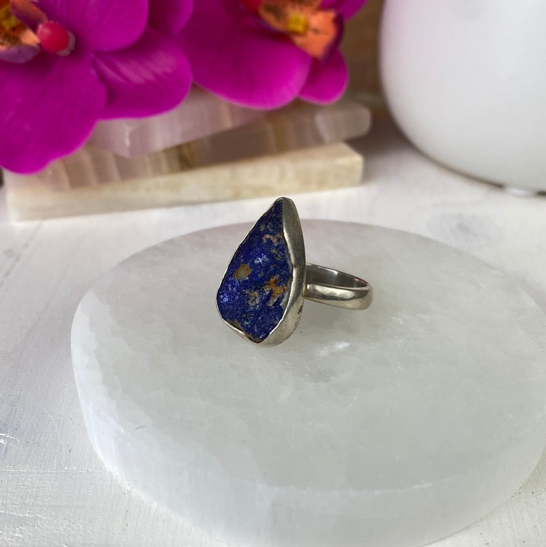 Azurite Druzy Sterling Silver Ring with Adjustable Band