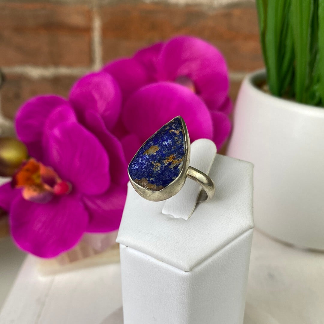 Azurite Druzy Sterling Silver Ring with Adjustable Band