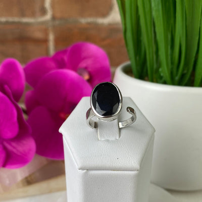 Black Spinel Bezel Sterling Silver Ring .25 to .5" (Adjustable or Sized)